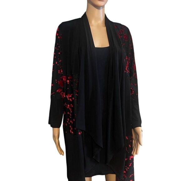 IC by Connie K Black Floral Knit Cardigan Sweater Size L Dillards - Picture 1 of 8